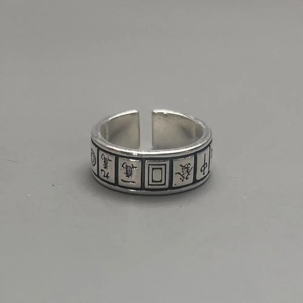 vintage silver anime writing oval ring